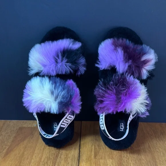 UGG Fluffy Purple and Black Sandals/slippers - Picture 1 of 7